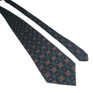 Croft Barrow Men Necktie Floral Geometric Multicolor Vintage Silk Blue Green